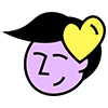 Icon of a smiling face, accompanied by a yellow heart
