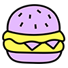 Icon of a burger with a purple bun and yellow filling