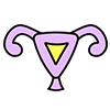 Icon of a stylized uterus in purple and yellow