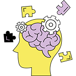 Icon of a human head surrounded by puzzle pieces and symbolizing problem-solving