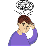 Icon of a person with a concerned expression, holding their hand to their head
