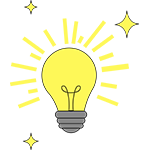 Icon of a glowing yellow light bulb surrounded by sparkles