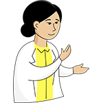 Icon of a a healthcare professional in a white coat gesturing with their hand