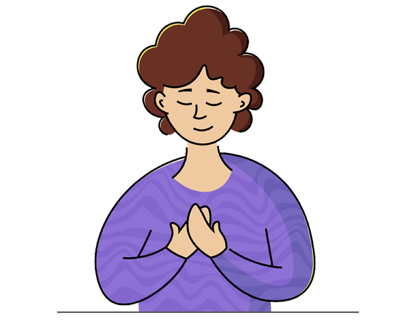 Illustration of a smiling person with closed eyes and hands placed on their chest, symbolizing gratitude