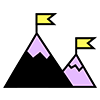 Icon of two purple mountains, symbolizing goals and achievement