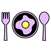 Icon of a plate with a fried egg, accompanied by a fork and spoon